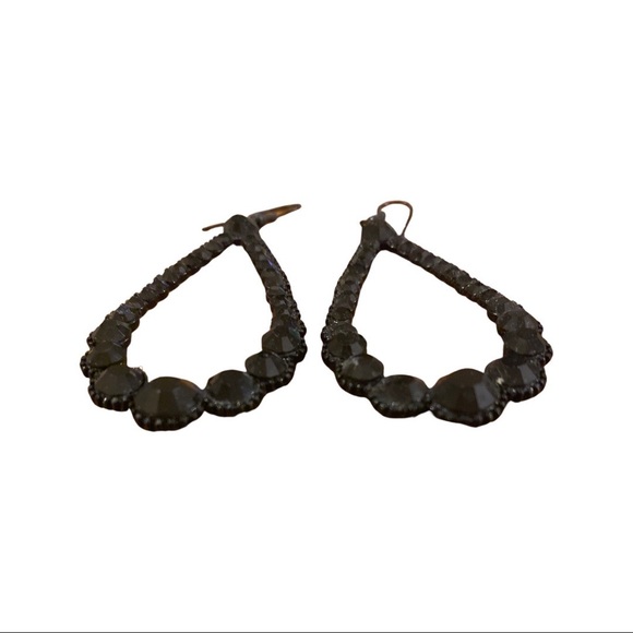 Vintage Costume Jewellery Black Rhinestone Teardrop Dangle Earrings - Picture 10 of 11